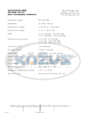 50P-033 datasheet - RELAY PROGRAMMABLE ATTENUATOR