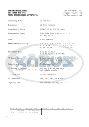 50P-1705 datasheet - RELAY PROGRAMMABLE ATTENUATOR