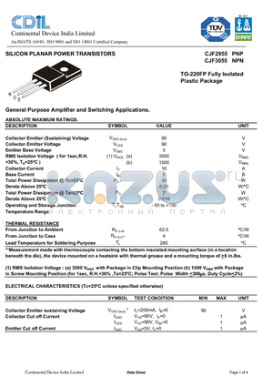 CJF2955 datasheet - SILICON PLANAR POWER TRANSISTORS