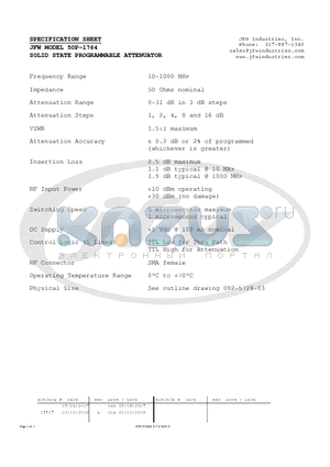 50P-1764 datasheet - SOLID STATE PROGRAMMABLE ATTENUATOR