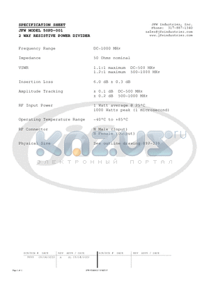 50PD-001 datasheet - 2 WAY RESISTIVE POWER DIVIDER