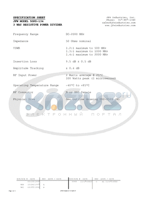 50PD-134 datasheet - 3 WAY RESISTIVE POWER DIVIDER