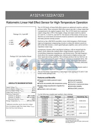 A1323EUA datasheet - Ratiometric Linear Hall Effect Sensor for High-Temperature Operation