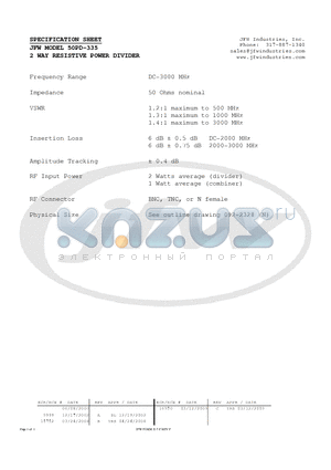 50PD-335 datasheet - 2 WAY RESISTIVE POWER DIVIDER