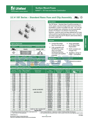 0157.500DR datasheet - 157 Series . Standard Nano Fuse and Clip Assembly