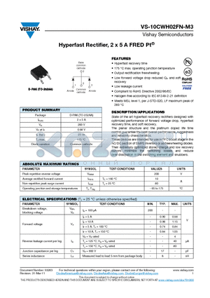 10CWH02FNTR-M3 datasheet - Hyperfast Rectifier, 2 x 5 A FRED Pt^