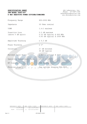 50PD-497 datasheet - 8 WAY REACTIVE POWER DIVIDER/COMBINER