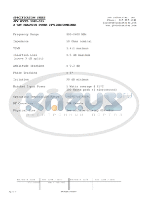 50PD-559 datasheet - 2 WAY REACTIVE POWER DIVIDER/COMBINER