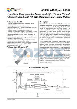 A1360_V datasheet - Low-Noise Programmable Linear Hall Effect Sensor ICs with Adjustable Bandwidth (50 kHz Maximum) and Analog Output