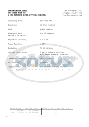 50PD-589 datasheet - 4 WAY REACTIVE POWER DIVIDER/COMBINER