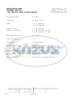 50PD-638 datasheet - 4 WAY REACTIVE POWER DIVIDER/COMBINER