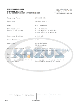 50PD-639 datasheet - 2 WAY REACTIVE POWER DIVIDER/COMBINER