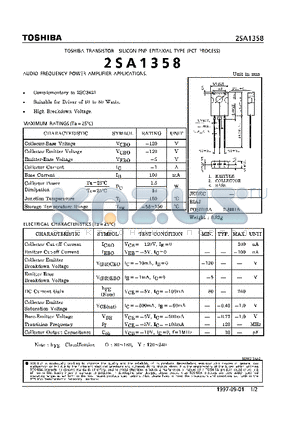 A1358 datasheet - TRANSISTOR (AUDIO FREQUENCY POWER AMPLIFIER APPLICATIONS)