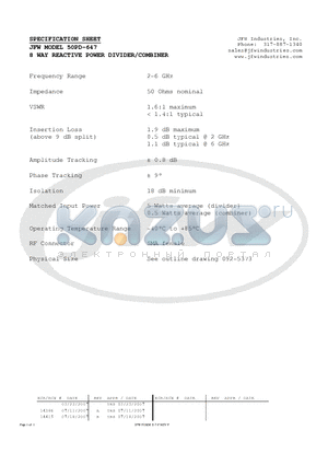 50PD-647 datasheet - 8 WAY REACTIVE POWER DIVIDER/COMBINER