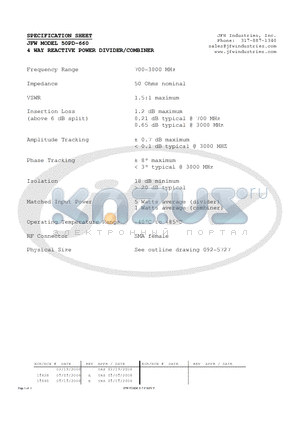 50PD-660 datasheet - 4 WAY REACTIVE POWER DIVIDER/COMBINER
