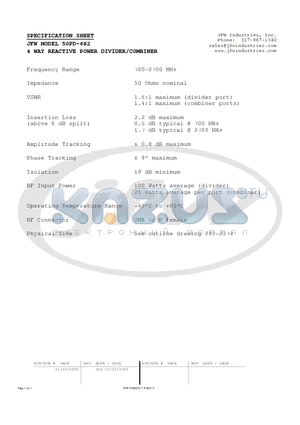 50PD-682 datasheet - 4 WAY REACTIVE POWER DIVIDER/COMBINER