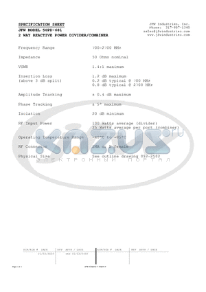 50PD-681 datasheet - 2 WAY REACTIVE POWER DIVIDER/COMBINER