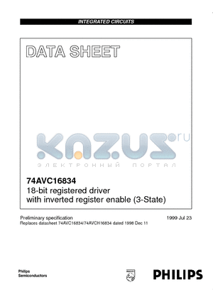 74AVC16834 datasheet - 18-bit registered driver with inverted register enable 3-State