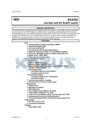 AK4702 datasheet - 2CH DAC WITH AV SCART SWITCH