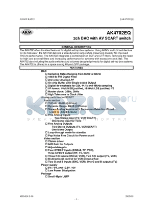 AK4702EQ datasheet - 2ch DAC with AV SCART switch