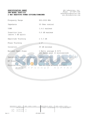 50PD-232 datasheet - 2 WAY REACTIVE POWER DIVIDER/COMBINER