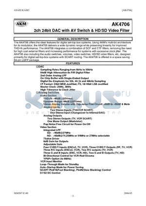 AK4706VQ datasheet - 2ch 24bit DAC with AV Switch & HD/SD Video Filter