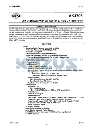 AK4706_10 datasheet - 2ch 24bit DAC with AV Switch & HD/SD Video Filter