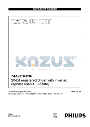 74AVC16836 datasheet - 20-bit registered driver with inverted register enable 3-State