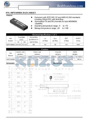 50PT1050BX datasheet - 50 PIN DIP ETHERNET 10/100 BASE-TX HIGH SPEED LAN MAGNETICS