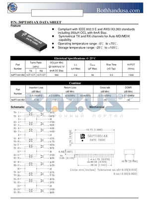 50PT1051AX datasheet - 50 PIN DIP ETHERNET 10/100 BASE-TX HIGH SPEED LAN MAGNETICS