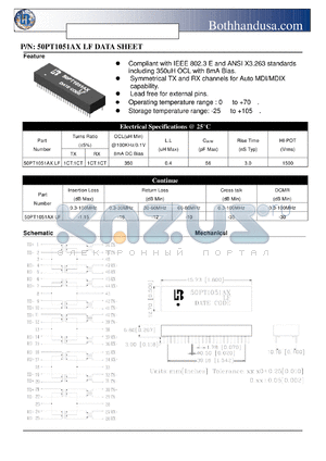 50PT1051AXLF datasheet - 50 PIN DIP ETHERNET 10/100 BASE-TX HIGH SPEED LAN MAGNETICS