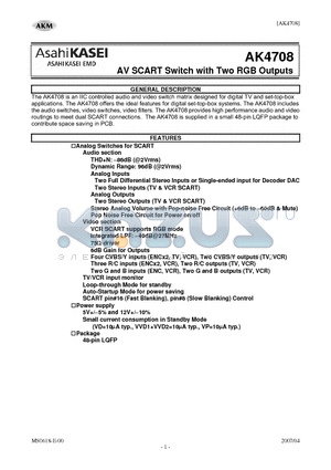 AK4708 datasheet - AV SCART Switch with Two RGB Outputs