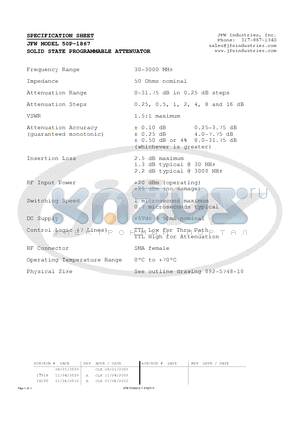 50P-1867 datasheet - SOLID STATE PROGRAMMABLE ATTENUATOR