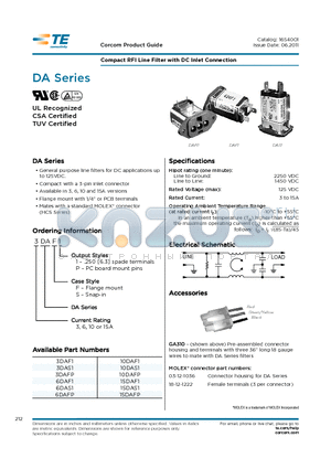 10DAF1 datasheet - Compact RFI Line Filter with DC Inlet Connection