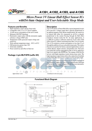 A1392SEHLT-T datasheet - Micro Power 3 V Linear Hall Effect Sensors withTri-State Output and User-Selectable Sleep Mode