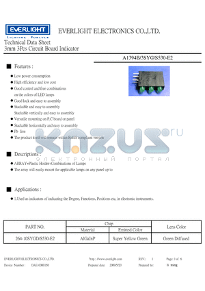 A1394B-3SYG-S530-E2 datasheet - 3mm 3Pcs Circuit Board Indicator