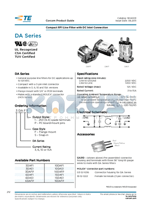 10DAS1 datasheet - Compact RFI Line Filter with DC Inlet Connection