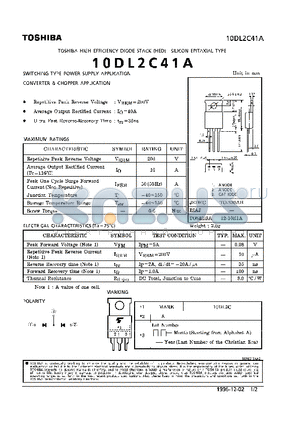 10DL2C41A datasheet - DIODE STACK (SWITCHING TYPE POWER SUPPLY APPLICATION CONVERTER & CHOPPER APPLICATION)