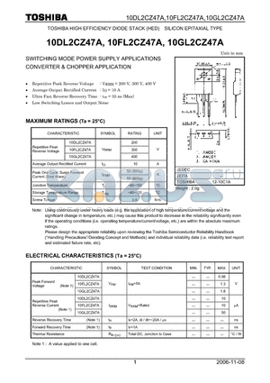 10DL2CZ47A datasheet - SWITCHING MODE POWER SUPPLY APPLICATIONS