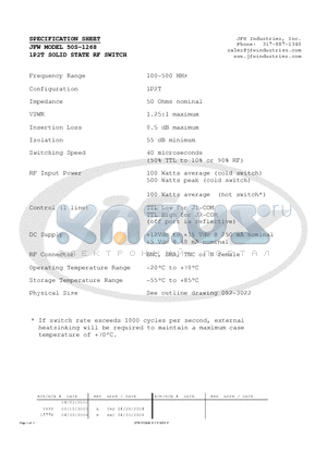 50S-1268 datasheet - 1P2T SOLID STATE RF SWITCH