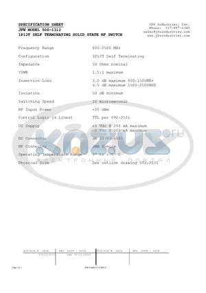 50S-1312 datasheet - 1P12T SELF TERMINATING SOLID STATE RF SWITCH