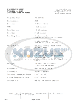 50S-1407 datasheet - 1P3T SOLID STATE RF SWITCH