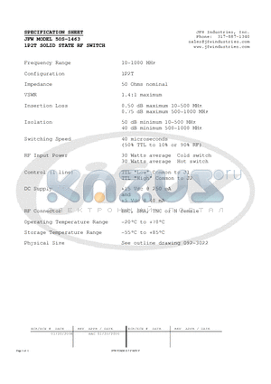 50S-1463 datasheet - 1P2T SOLID STATE RF SWITCH