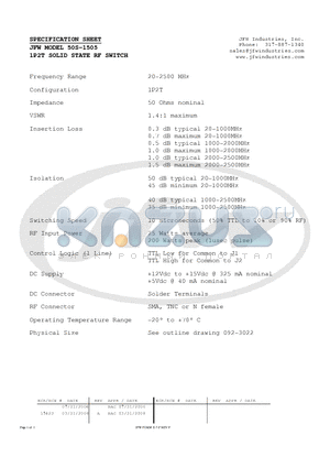 50S-1505 datasheet - 1P2T SOLID STATE RF SWITCH