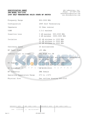 50S-1090 datasheet - 1P8T SELF TERMINATING SOLID STATE RF SWITCH