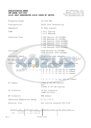 50S-1584 datasheet - 1P16T SELF TERMINATING SOLID STATE RF SWITCH