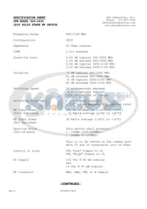 50S-1820 datasheet - 1P2T SOLID STATE RF SWITCH