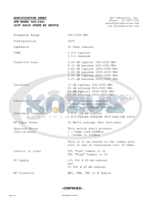 50S-1841 datasheet - 1P2T SOLID STATE RF SWITCH