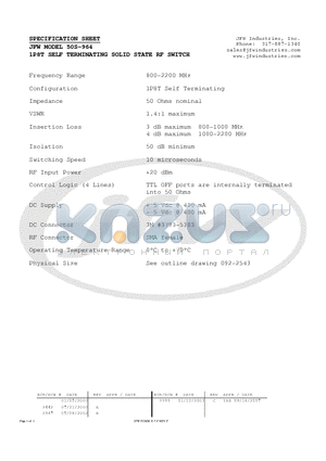 50S-964 datasheet - 1P8T SELF TERMINATING SOLID STATE RF SWITCH