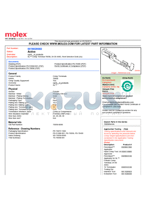 016-02-0082 datasheet - SL Crimp Terminal 70058, 24-30 AWG, Reel Selective Gold (Au)